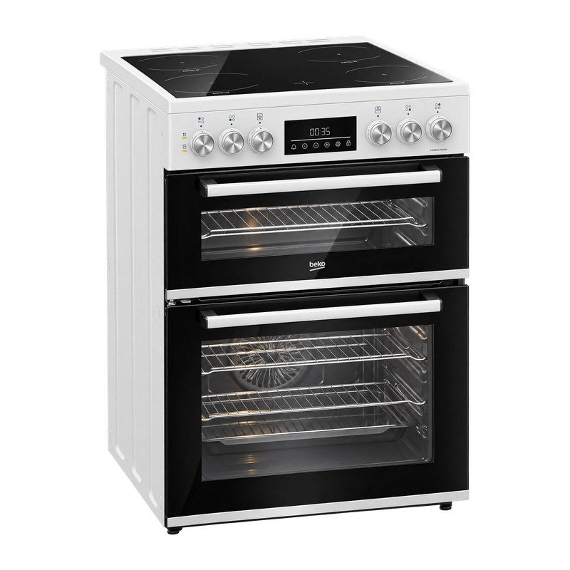 Beko EDC6731W 60cm Double Oven Electric Cooker, Ceramic Hob - White