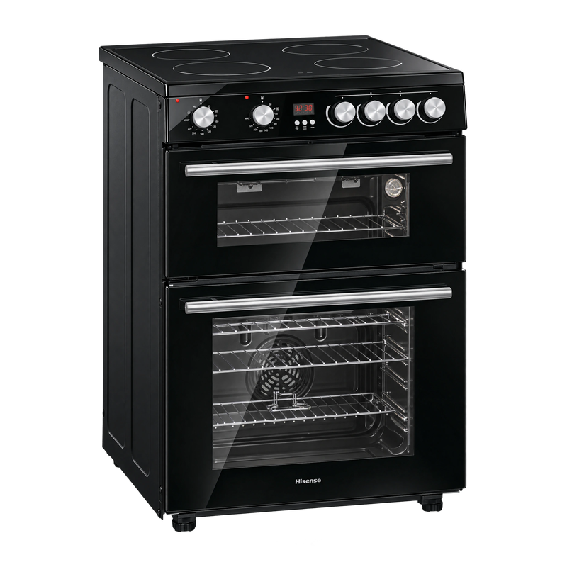Hisense HDE3211BBUK 60cm Double Oven Electric Cooker with Ceramic Hob - Black