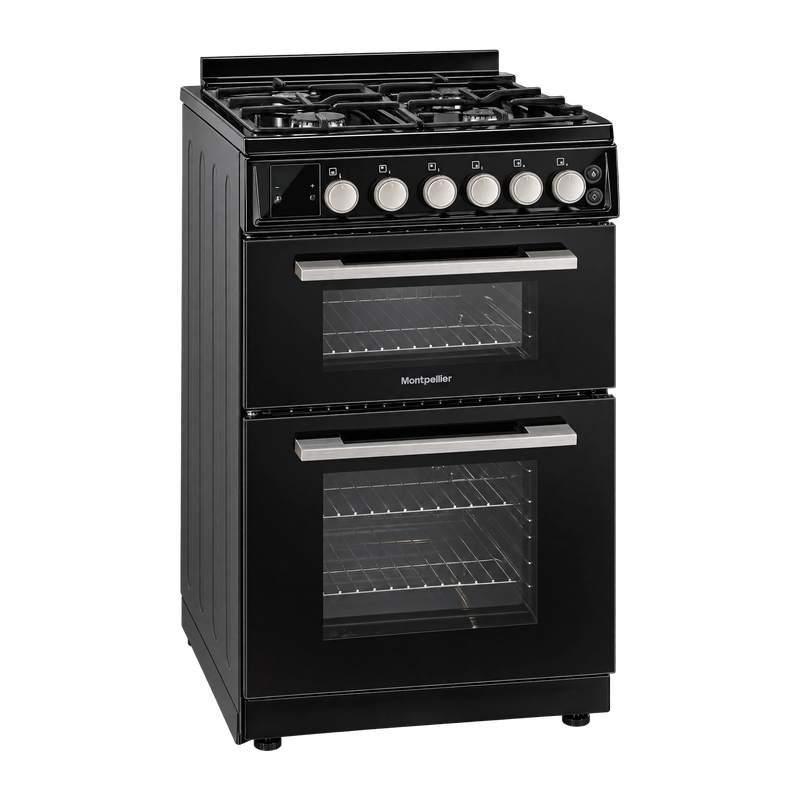 Montpellier MDOG50LK 50cm Double Oven Gas Cooker with Gas Hob - Black