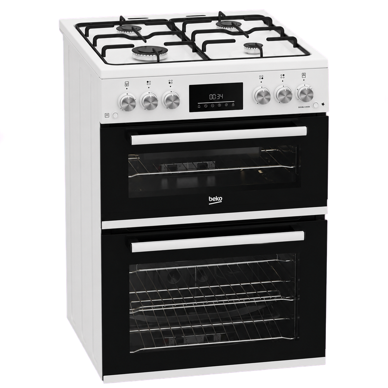 Beko EDG6231W 60cm Double Oven Gas Cooker with Gas Hob - White