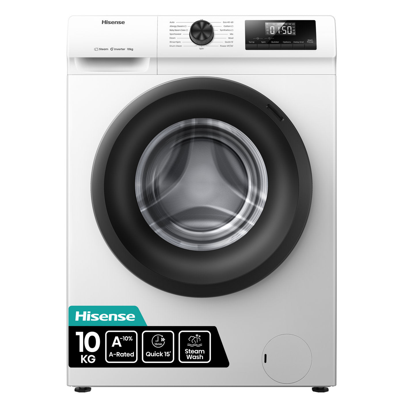 Hisense 10kg 1400 Spin, Steam Washing Machine - White