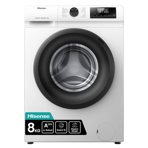 Hisense 8kg 1400 Spin, Steam Washing Machine - White