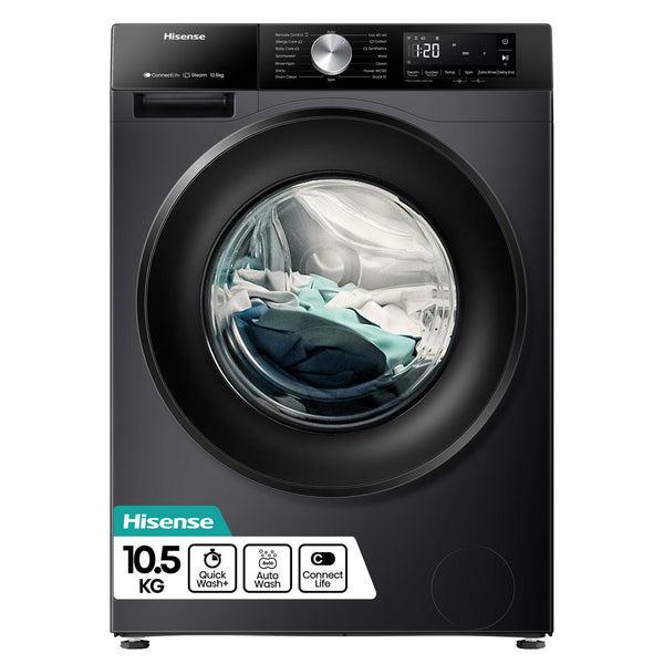 Hisense 10.5kg 1400 Spin Steam Washing Machine - Black