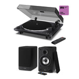 Sharp Pair of Wireless Bookshelf Speakers with Automatic Bluetooth Turntable - Black
