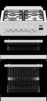 Beko 50cm Twin Cavity Gas Cooker with Gas Hob & Glass Lid - White — view 3