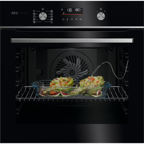 AEG GA5PB50FAB 59.5cm Built In Electric Single Oven - Gloss Black with Steel Trim