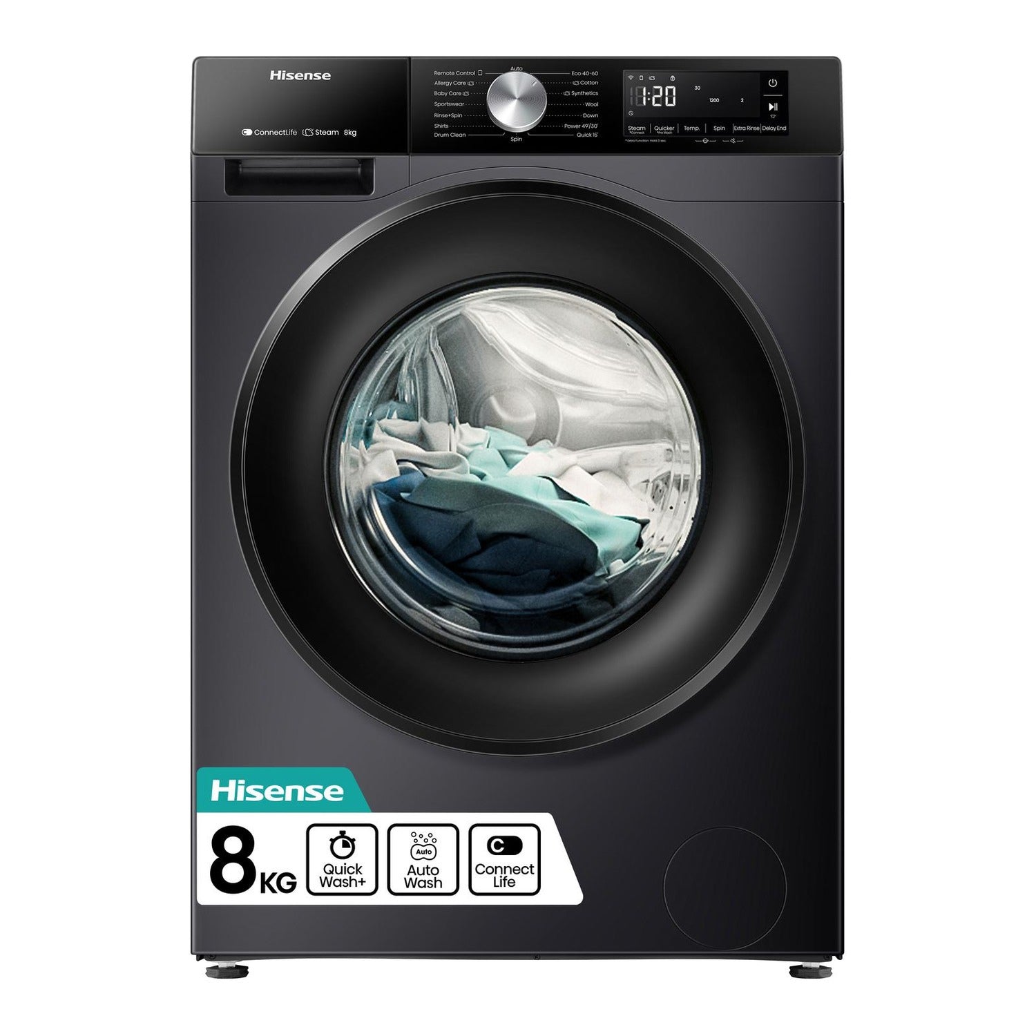 Hisense 8kg 1400 Spin Washing Machine - Black