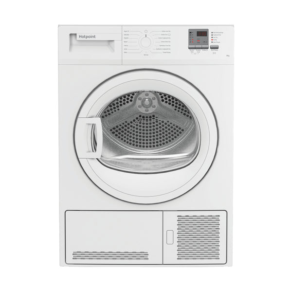Hotpoint CHDC82WWGDUK white 8kg condenser tumble dryer with door open