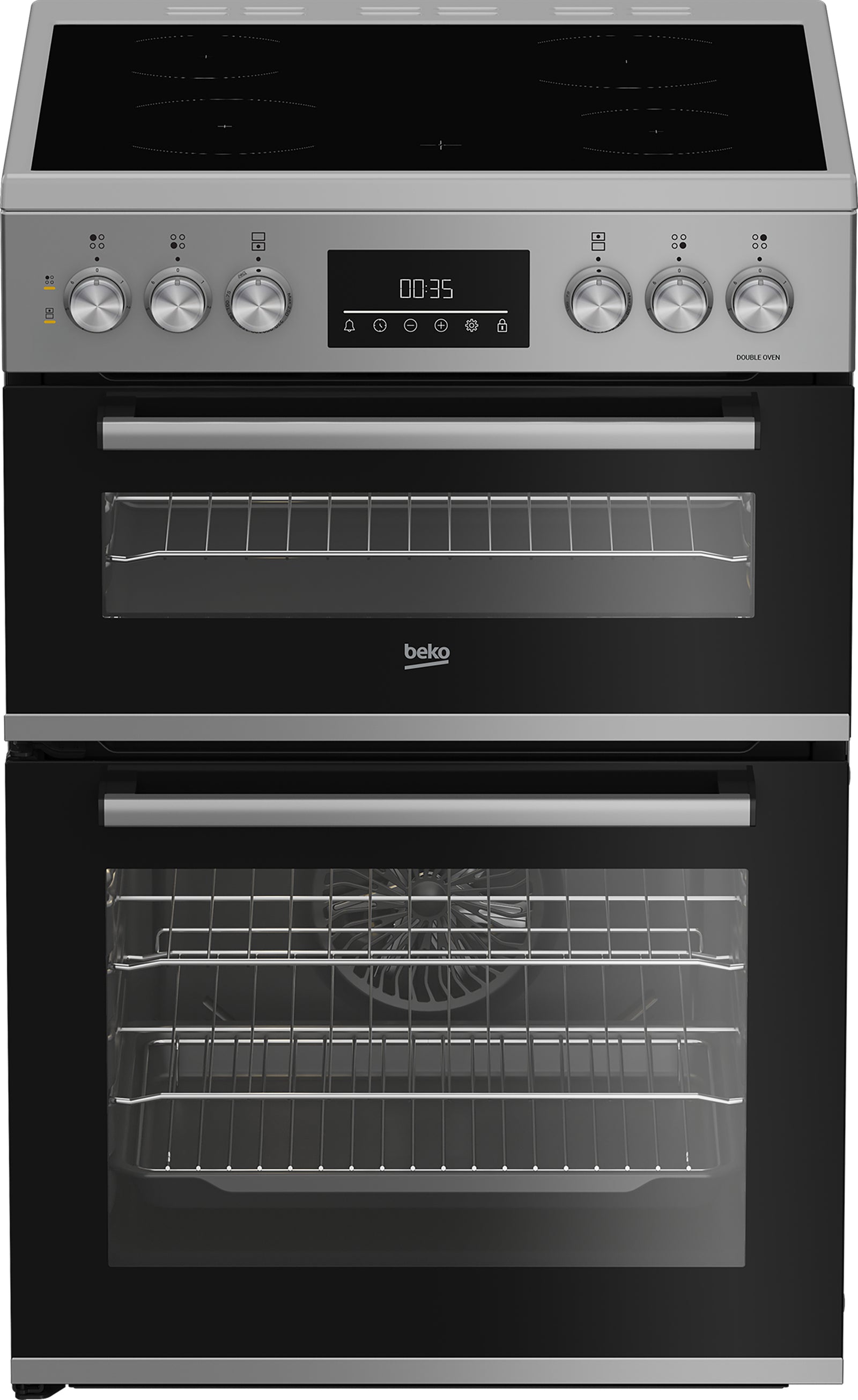 Beko EDC6731S 60cm Double Oven Electric Cooker with Vitroceramic Hob - Silver