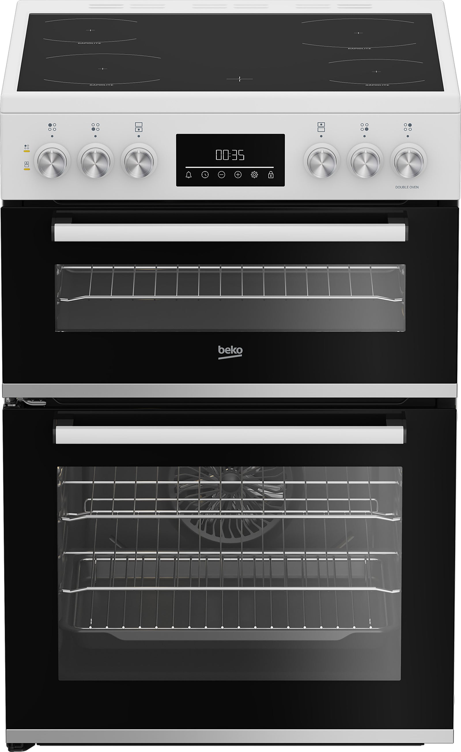 Beko EDC6731W 60cm Double Oven Electric Cooker with Vitroceramic Hob - White