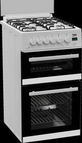 Beko 50cm Twin Cavity Gas Cooker with Gas Hob & Glass Lid - White