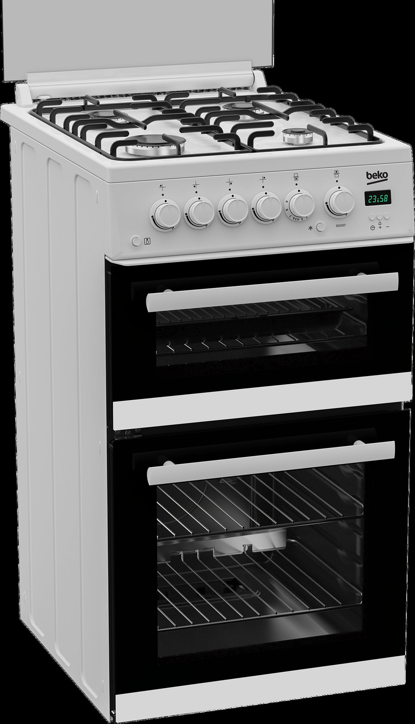 Beko 50cm Twin Cavity Gas Cooker with Gas Hob & Glass Lid - White