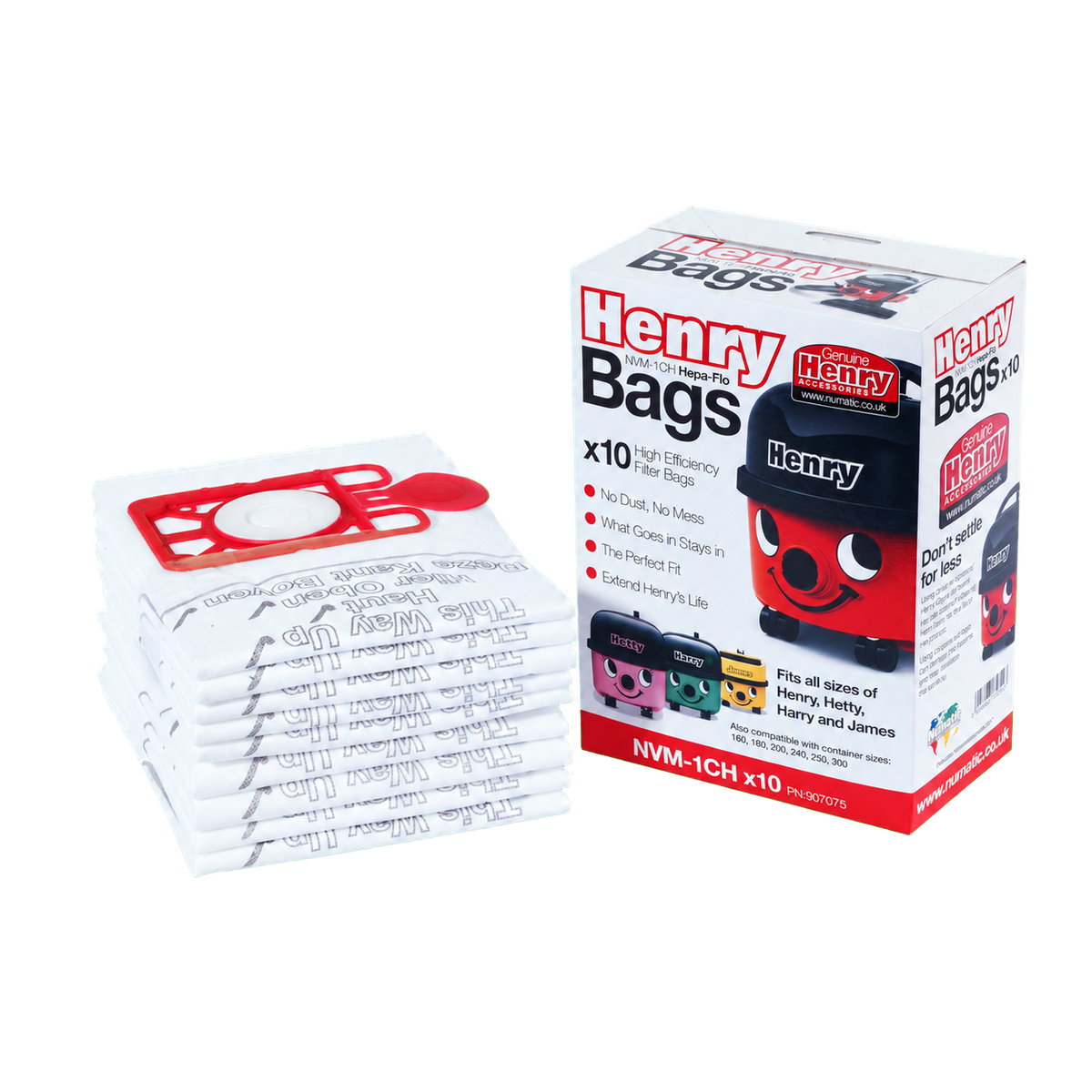 Numatic 907075 Henry HepaFlo Filter Bags - 10 Pack - White