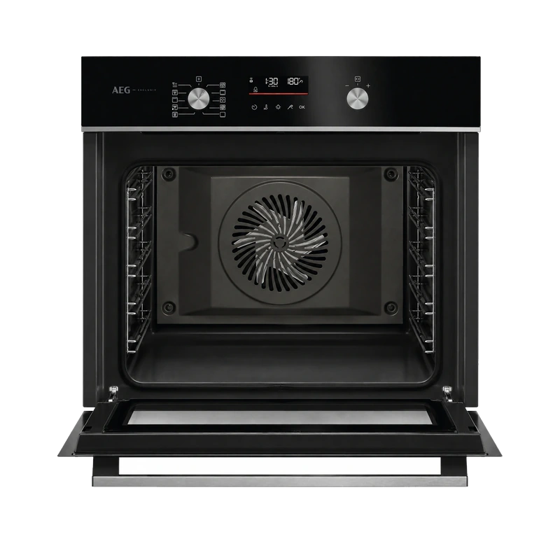 AEG GA5CB50FAB 59.5cm Built In Electric Single Oven - Gloss Black with Steel Trim