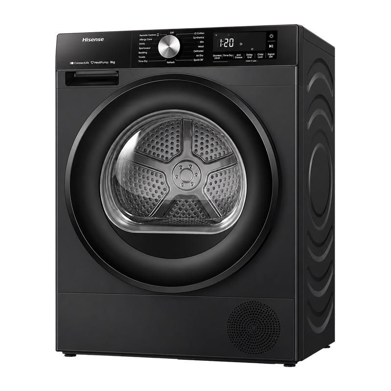 Hisense 3S Series DH3S802BB3 WiFi-enabled 8kg Heat Pump Tumble Dryer - Black
