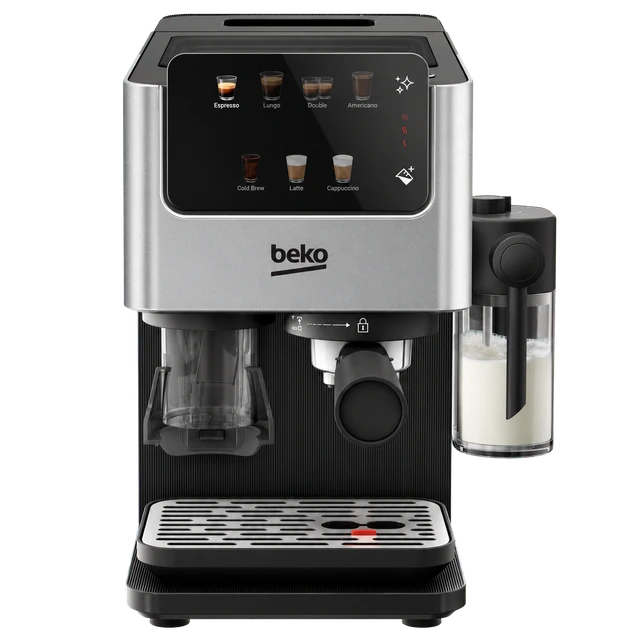 Beko CED7524X Espresso Machine with Integrated Grinder and Milk Cup - Silver